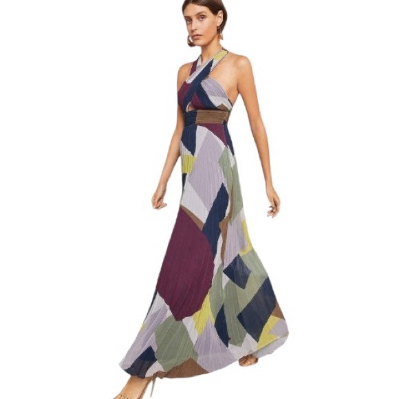 BCBGMaxAzria Red and Gray Asymmetrical Halter Maxi Dress Size 04 - Picture 1 of 12